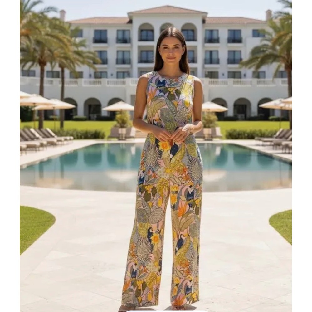J McLaughlin Rebekka Tropical‎ Toucan Wide Leg Jumpsuit Resort